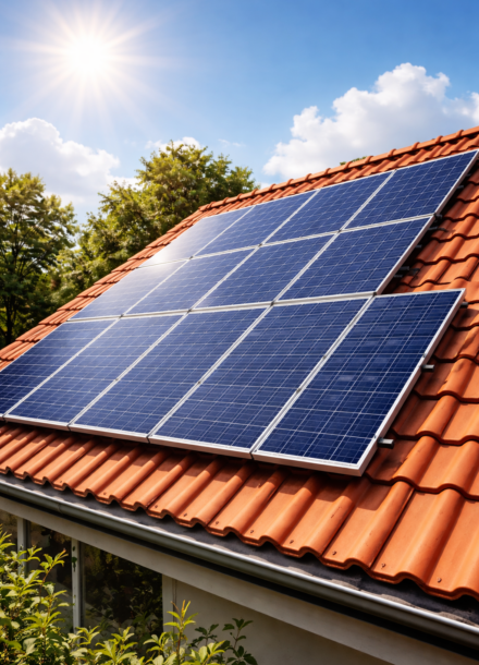 Solar panels on a terracotta roof